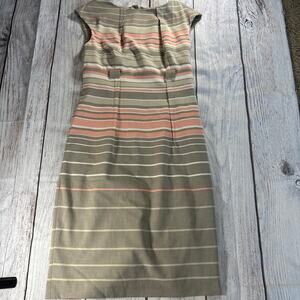 Ladies' Calvin Klein Beige White Striped Waist Belt Sleeveless Lined Dress Sz 4
